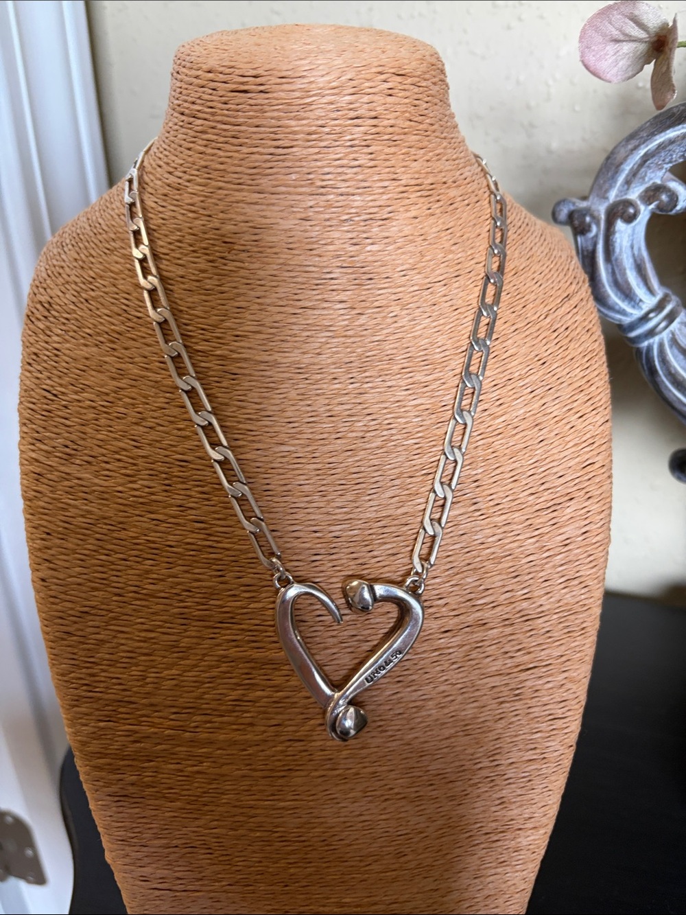 UNO de 50 Statement Heart Necklace Silver-Tone Chunky Chain